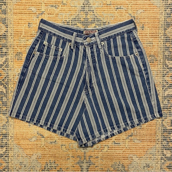 VTG Memphis High Rise Waist Shorts 4in Inseam Pinstripe Blue White Size 5 24 - Picture 1 of 8